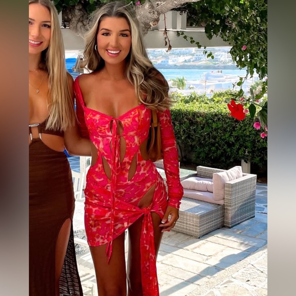 Fashion Nova Pink Floral Cut Out Mesh Mini Dress